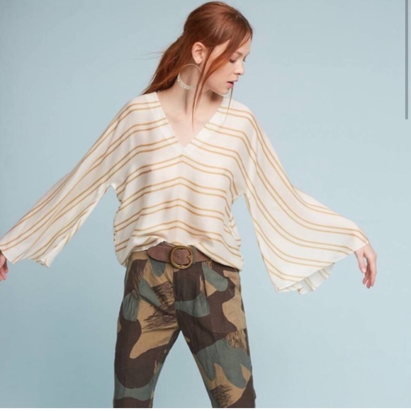 Anthropologie Guapa Kimono Gold Striped Blouse - Picture 1 of 11